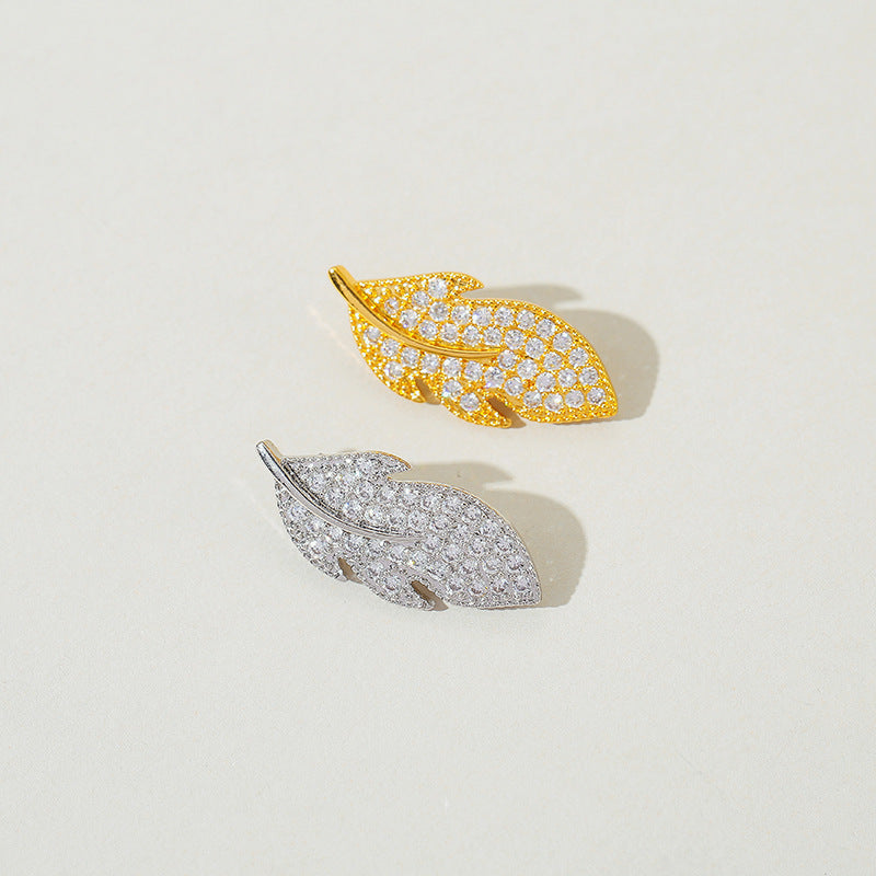 Leaf Jewelry Buckle In Copper With 18K Real Gold Plated Electroplated Finish Featuring Zircon Inlay, Gold Jewelry Accessory