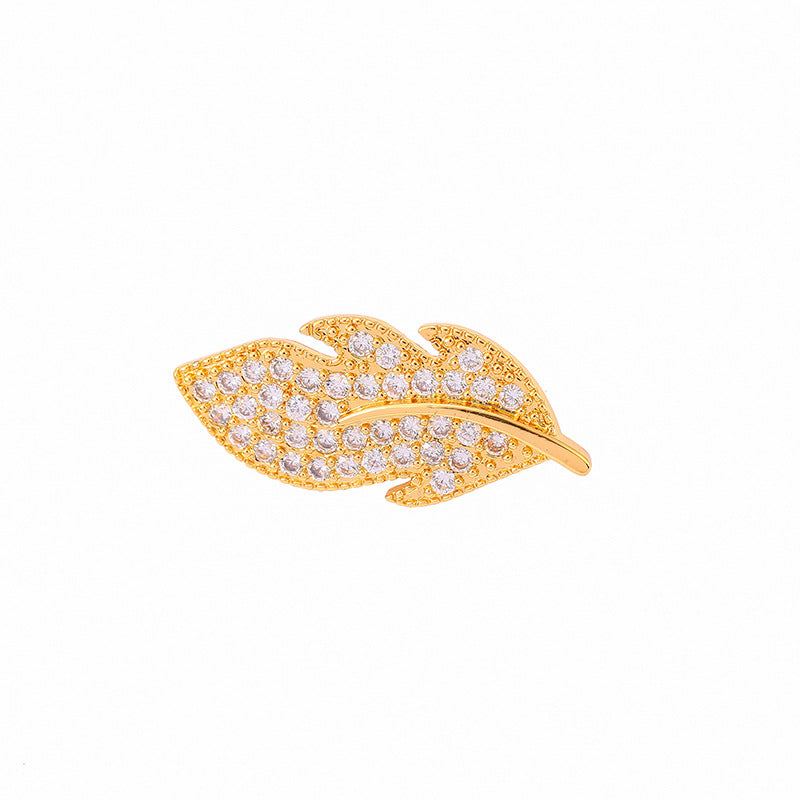 Leaf Jewelry Buckle In Copper With 18K Real Gold Plated Electroplated Finish Featuring Zircon Inlay, Gold Jewelry Accessory