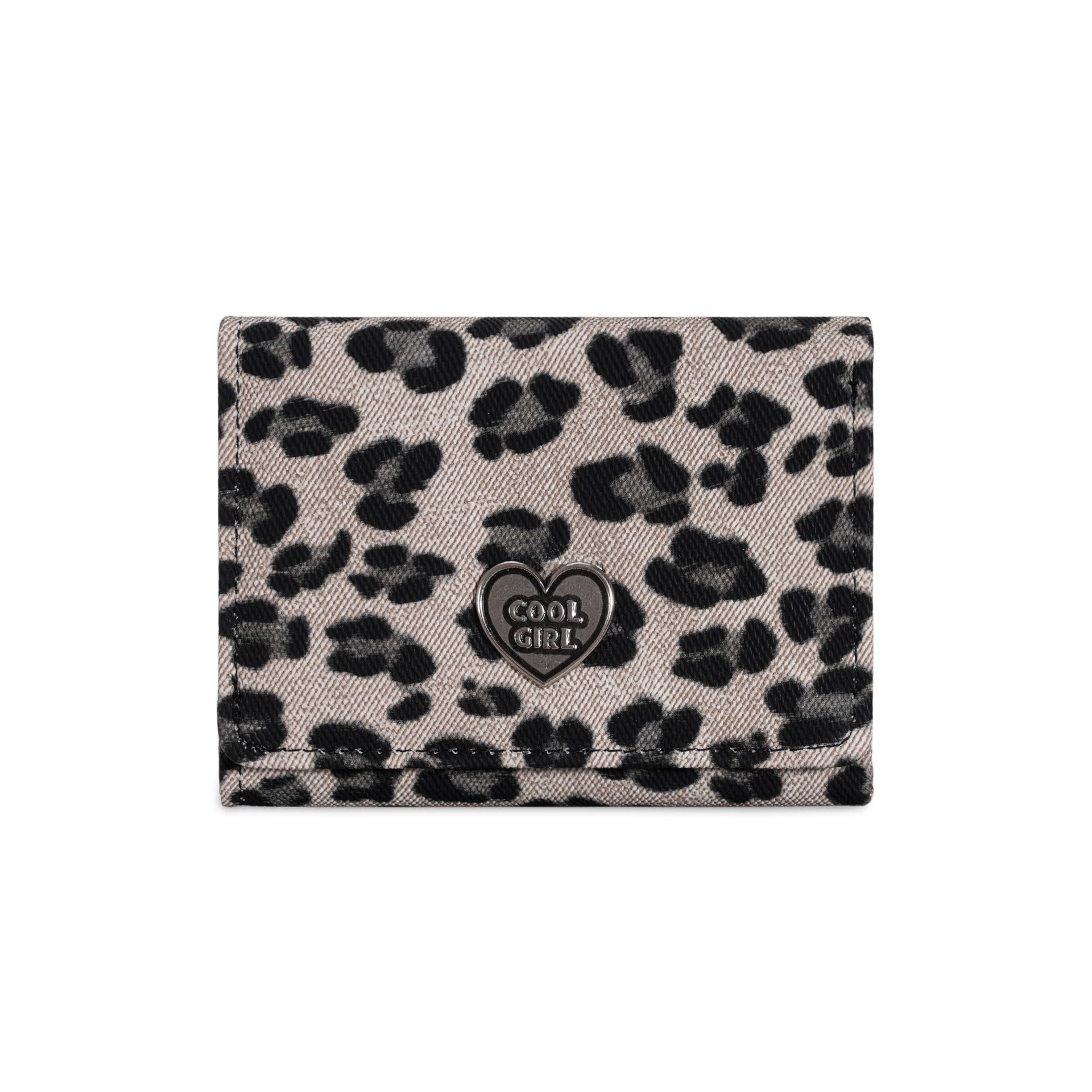 Leopard Print Small Wallet For Women In Polyester Featuring Metal Button And Heart-Shaped Design
