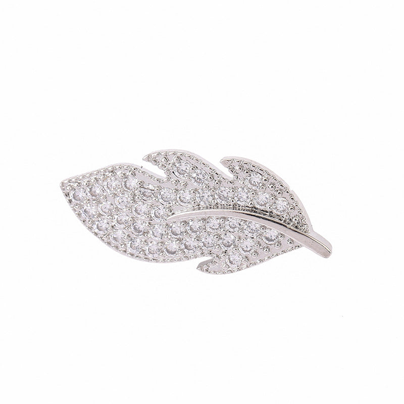 Leaf Jewelry Buckle In Copper With 18K Real Gold Plated Electroplated Finish Featuring Zircon Inlay, Gold Jewelry Accessory