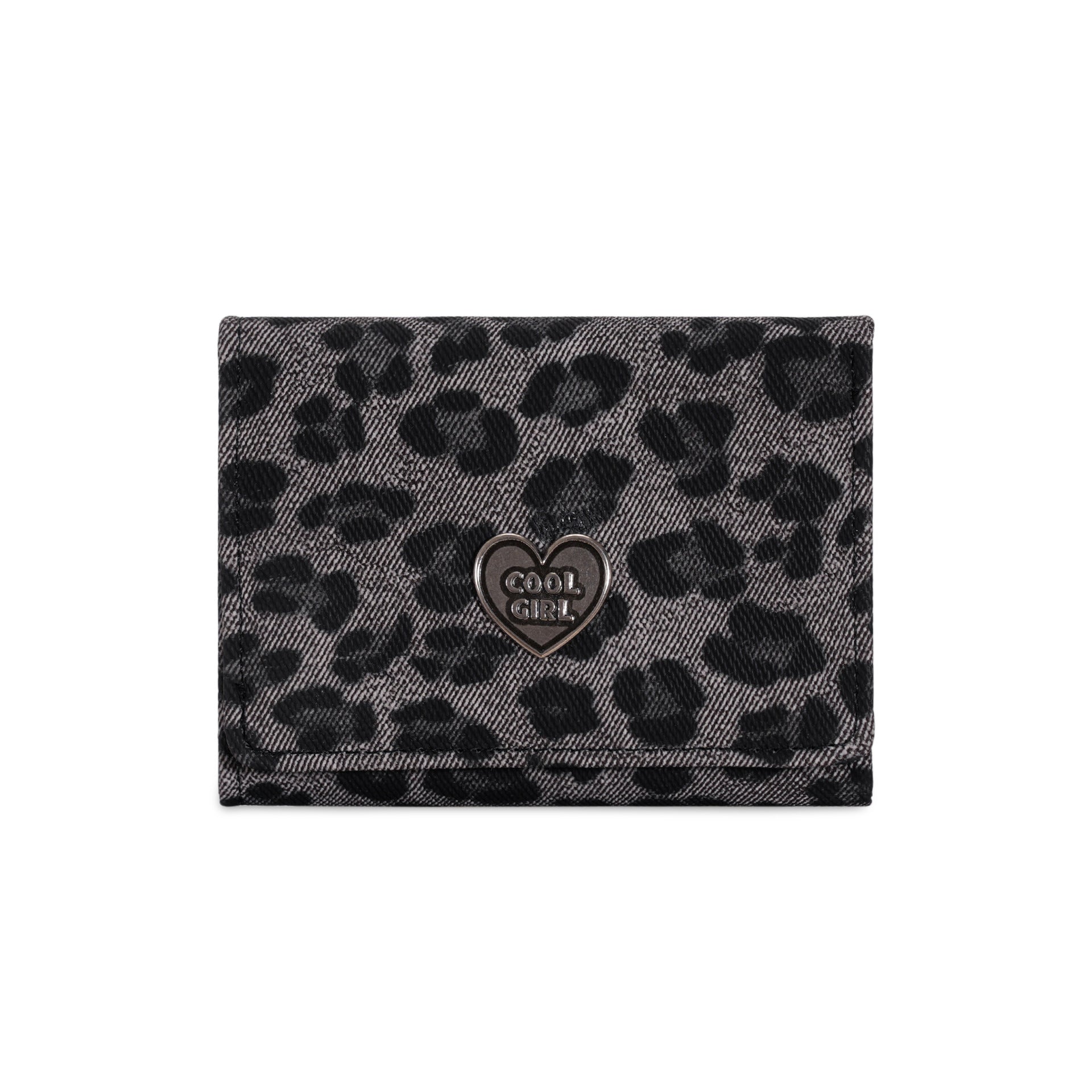 Leopard Print Small Wallet For Women In Polyester Featuring Metal Button And Heart-Shaped Design