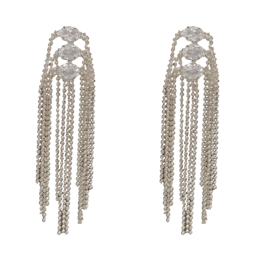 Exaggerated Tassel Drop Earrings For Women, Copper With Real Gold Plated Finish And Zircon Inlay