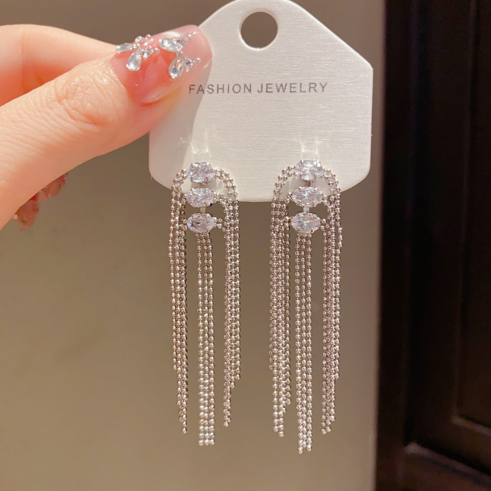 Exaggerated Tassel Drop Earrings For Women, Copper With Real Gold Plated Finish And Zircon Inlay