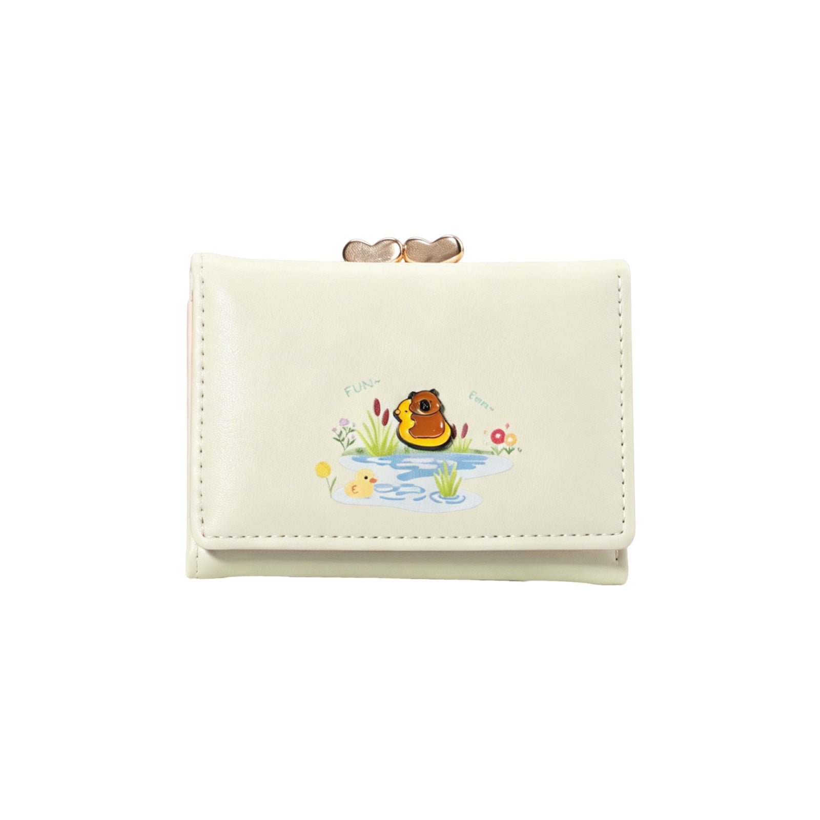 Duck Pattern Small Wallet For Women In PU Leather With Sewing Thread Detail, Lightweight And Stylish