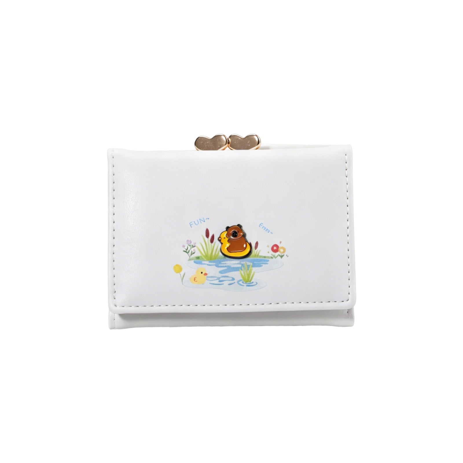 Duck Pattern Small Wallet For Women In PU Leather With Sewing Thread Detail, Lightweight And Stylish