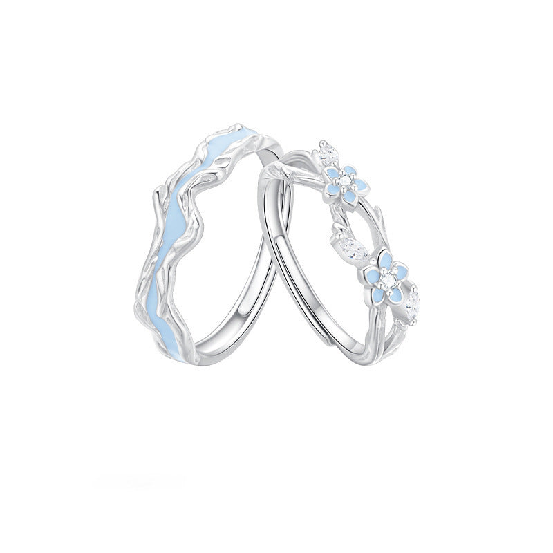 Luminous Flowers Open Rings For Couples, Electroplated Copper, 1 Pair