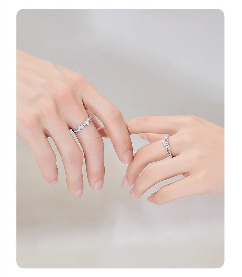 Luminous Flowers Open Rings For Couples, Electroplated Copper, 1 Pair