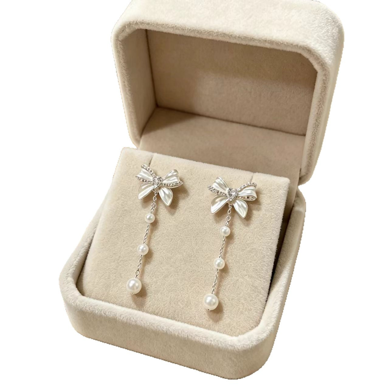 Sweet Style Bow Tie Drop Earrings For Women With Tassel Craft, Electroplated Copper And Artificial Pearl Inlay
