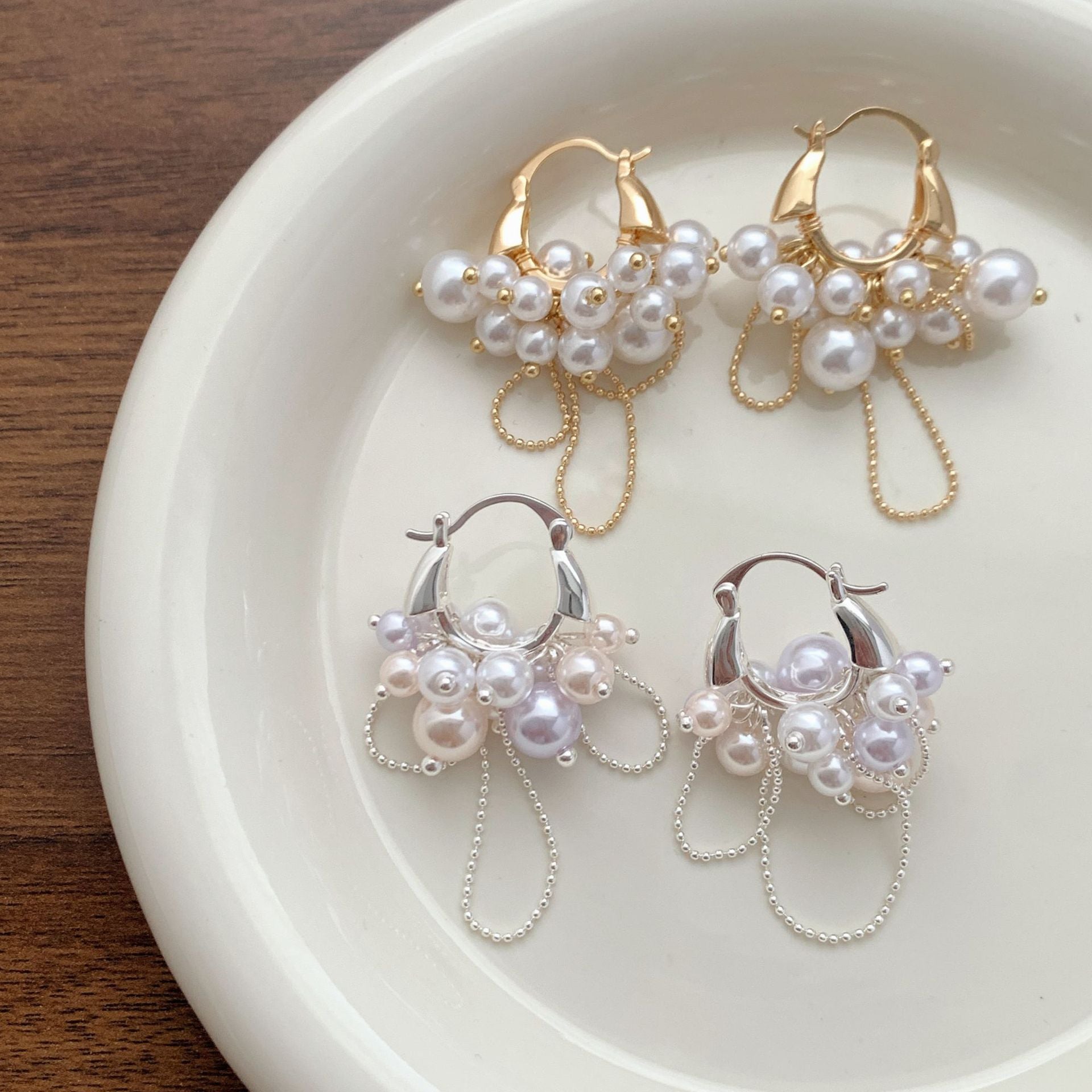 Sweet Geometric Tassel Earrings For Women, Copper With 18K Real Gold Plated And Artificial Pearl Inlay