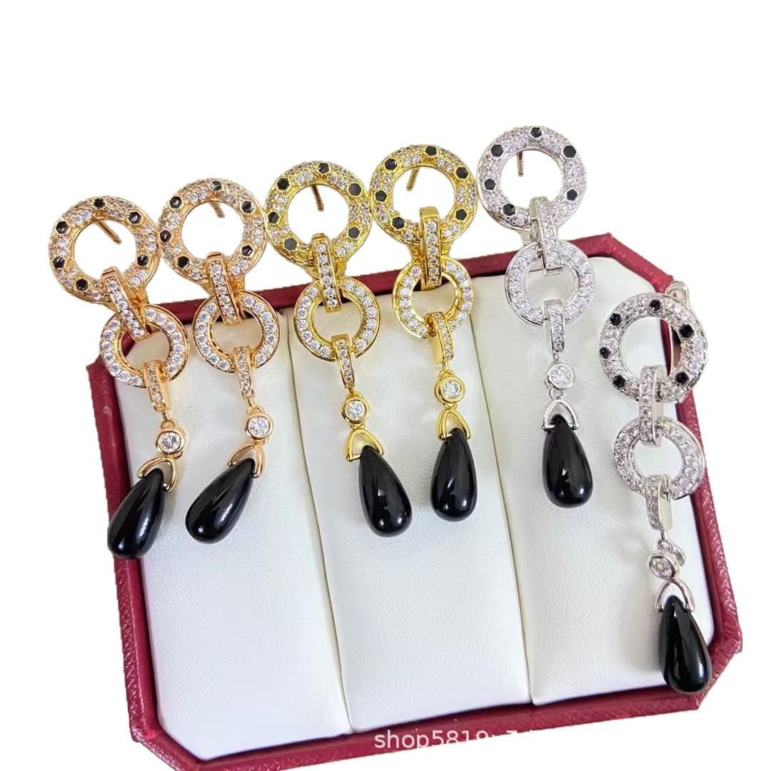 Sweet Leopard Print Tassel Earrings For Women In 925 Sterling Silver With 18K Real Gold Plated And Zircon Inlay