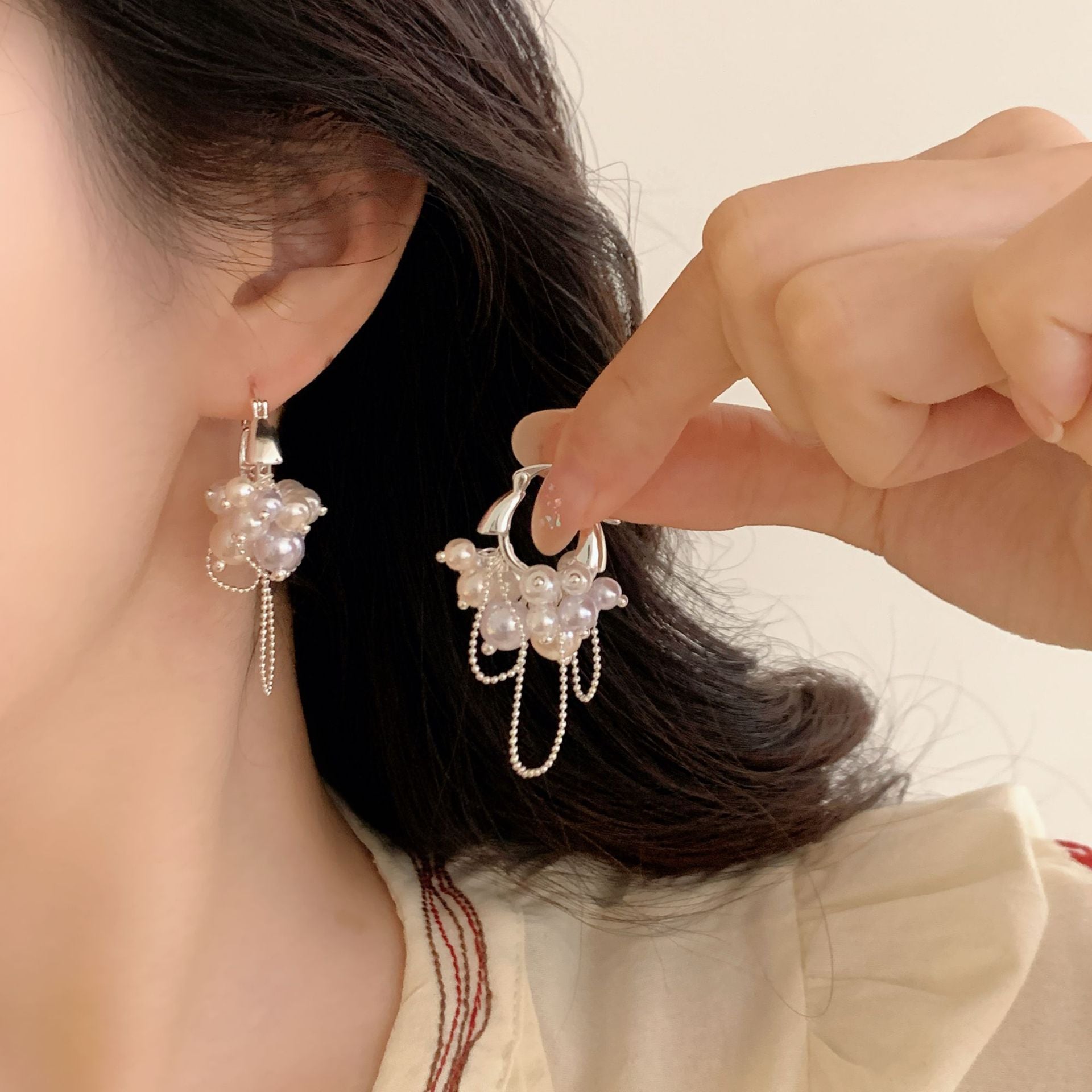 Sweet Geometric Tassel Earrings For Women, Copper With 18K Real Gold Plated And Artificial Pearl Inlay