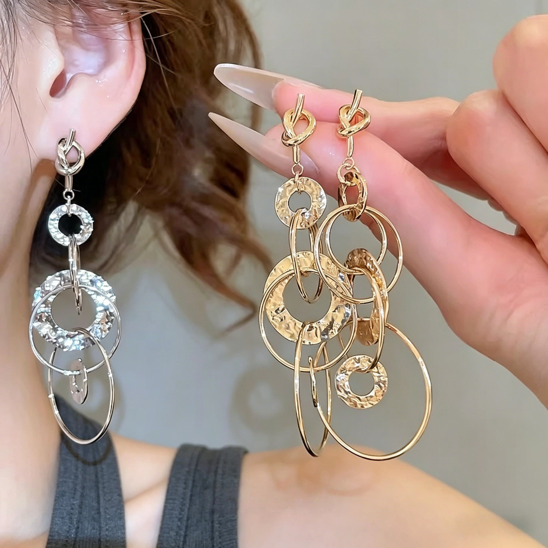 Geometric Tassel Earrings For Women In Gold, Featuring 925 Sterling Silver Ear Pins And Durable Titanium Steel Material