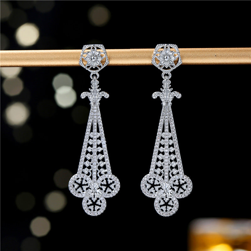 Luxurious Tassel Earrings For Women With 925 Sterling Silver Posts, Copper Craft, And Zircon Inlay