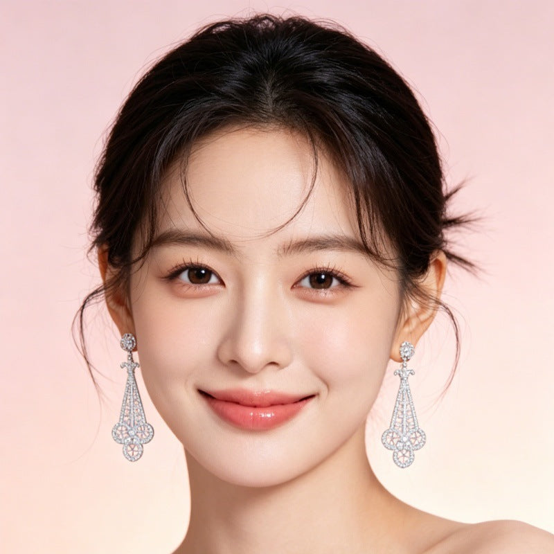 Luxurious Tassel Earrings For Women With 925 Sterling Silver Posts, Copper Craft, And Zircon Inlay