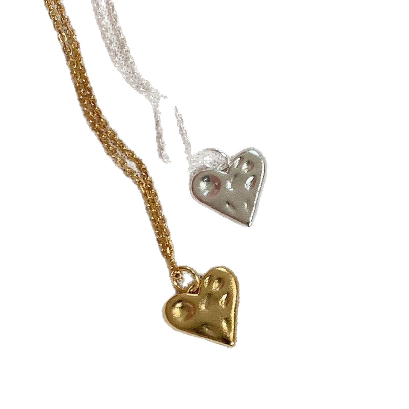 New Style Heart Shape Hammered Copper Choker Necklace In Silver For Women