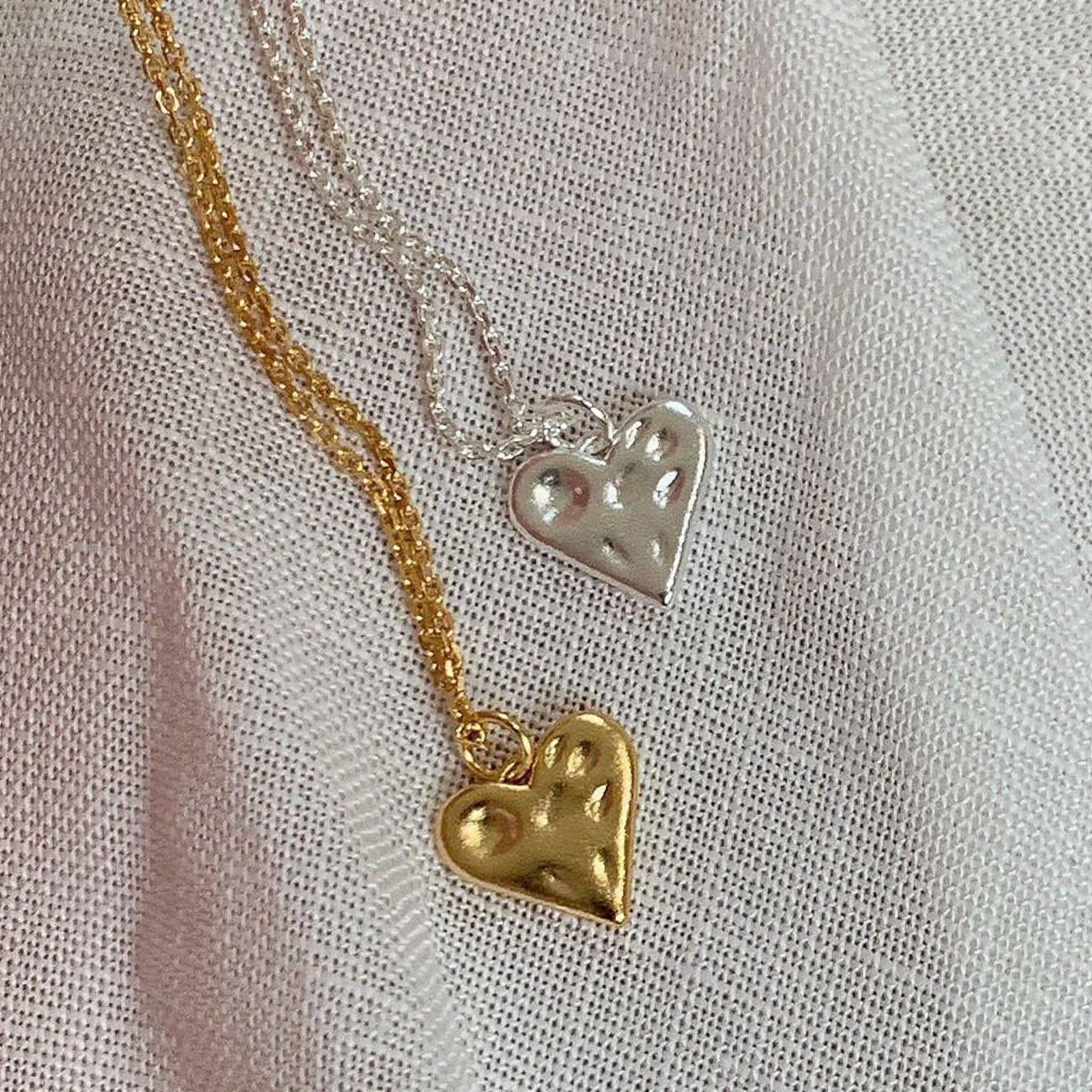New Style Heart Shape Hammered Copper Choker Necklace In Silver For Women