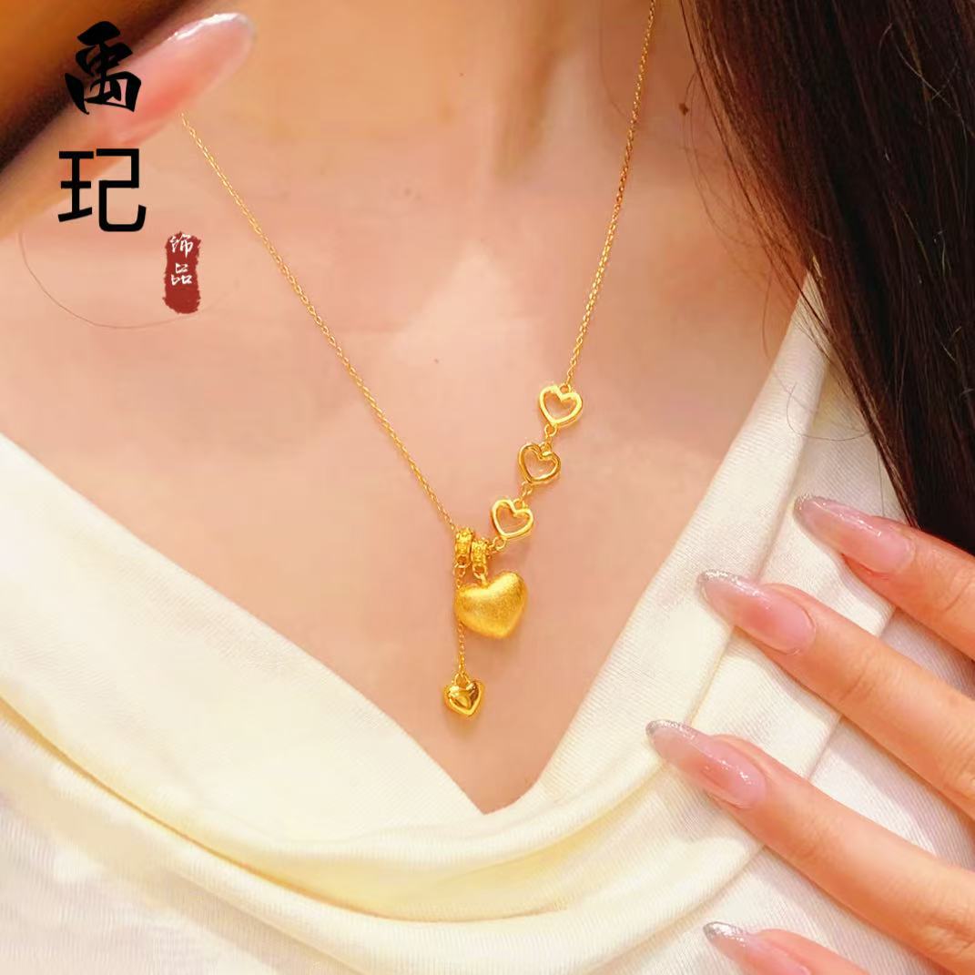 Heart Shape Tassel Necklace In Gold Featuring Copper Pendant Material For Women