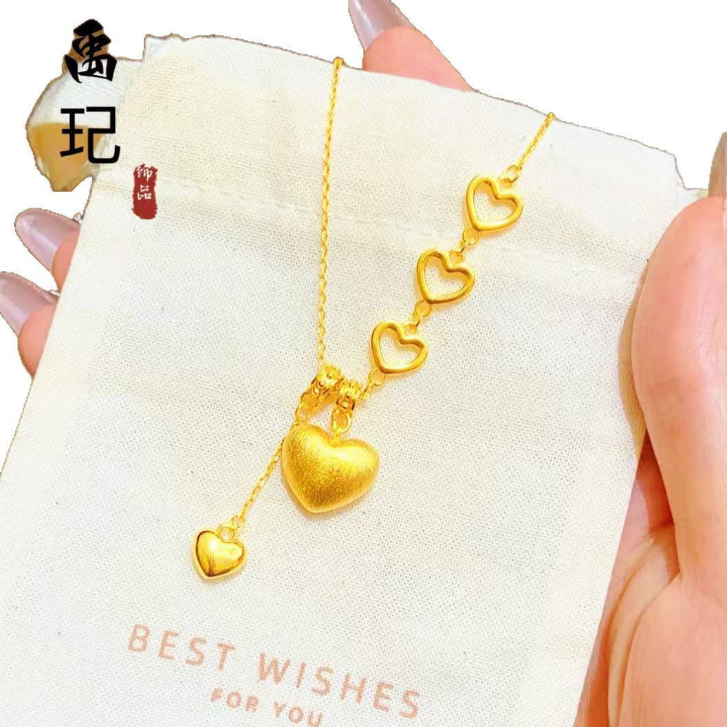 Heart Shape Tassel Necklace In Gold Featuring Copper Pendant Material For Women