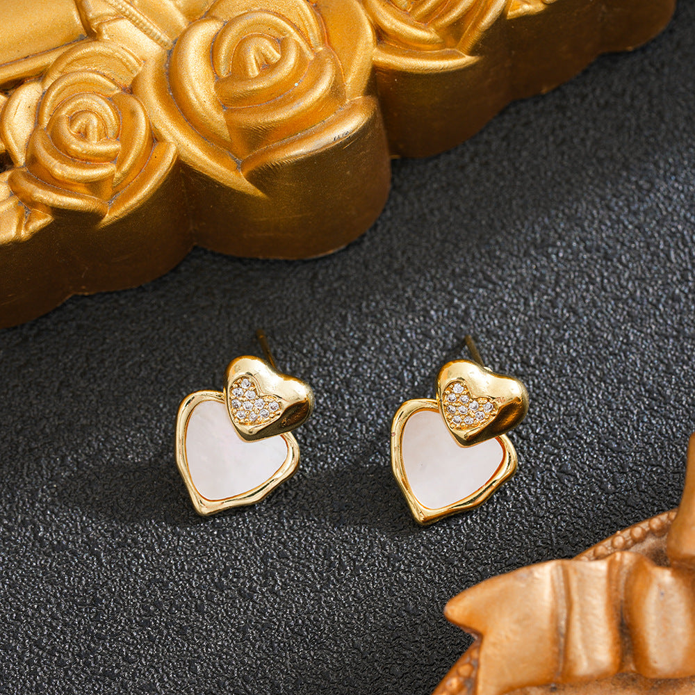 Heart Shape Waterproof Non Tarnish Gold Titanium Steel Necklace With Zircon Inlay And Cable Chain For Women In Simple Style
