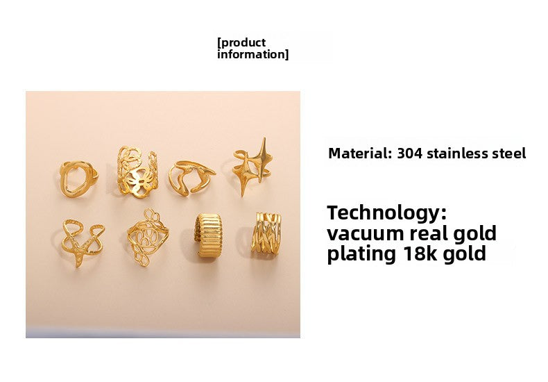 Geometric Open Rings For Women In Titanium Steel With 18K Real Gold Electroplated Finish, Available In Gold