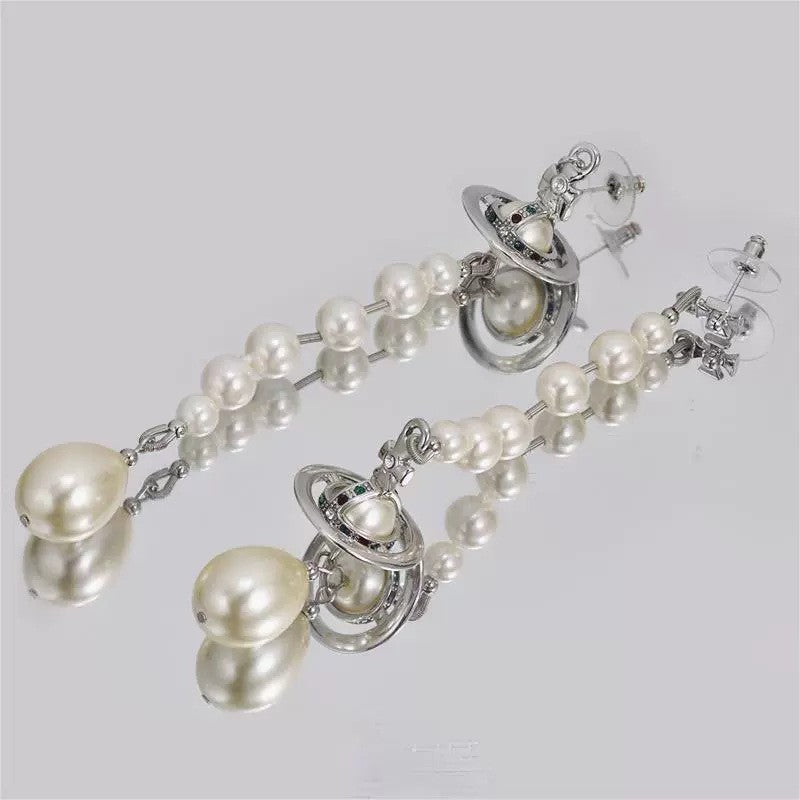 Asymmetrical UFO Earrings For Women With Gold Imitation Pearl And Copper Ear Pins
