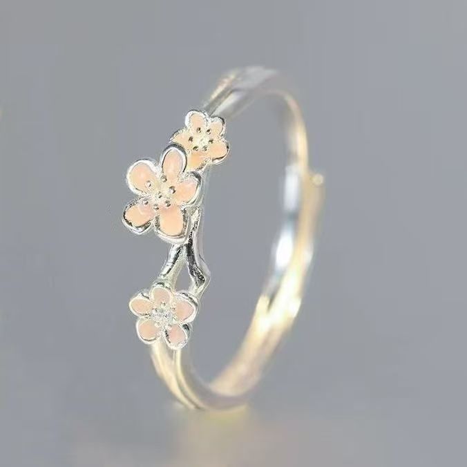 Cute Flowers Couple Rings In Electroplated Copper, 1 Pair