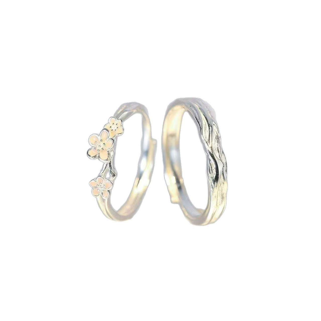 Cute Flowers Couple Rings In Electroplated Copper, 1 Pair