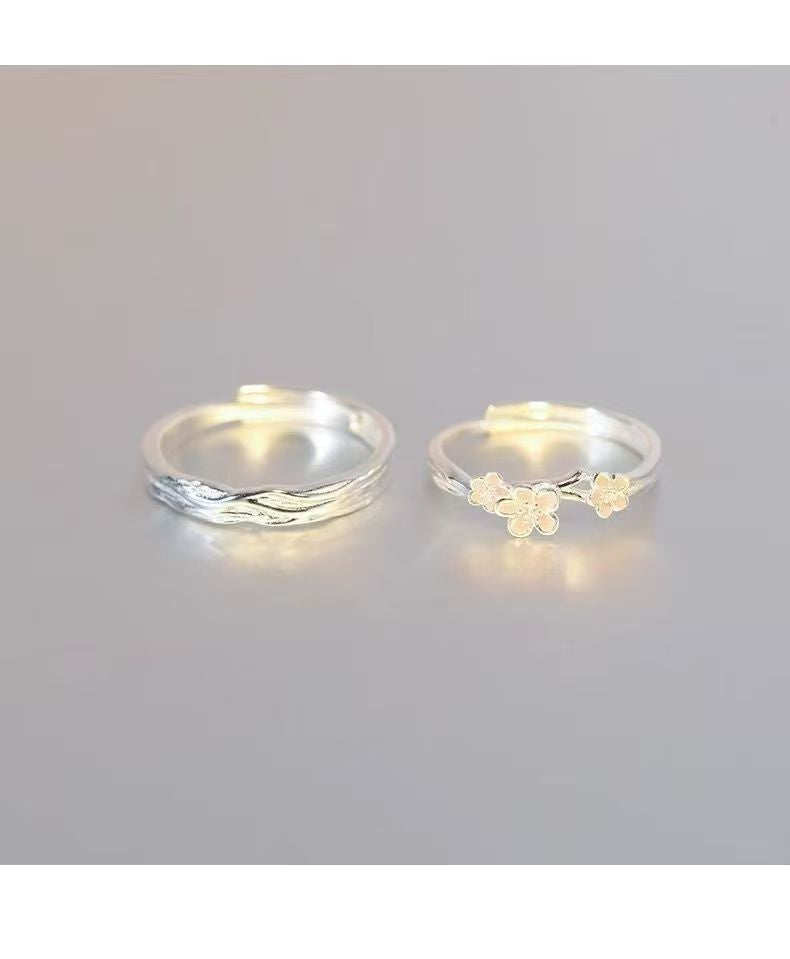 Cute Flowers Couple Rings In Electroplated Copper, 1 Pair