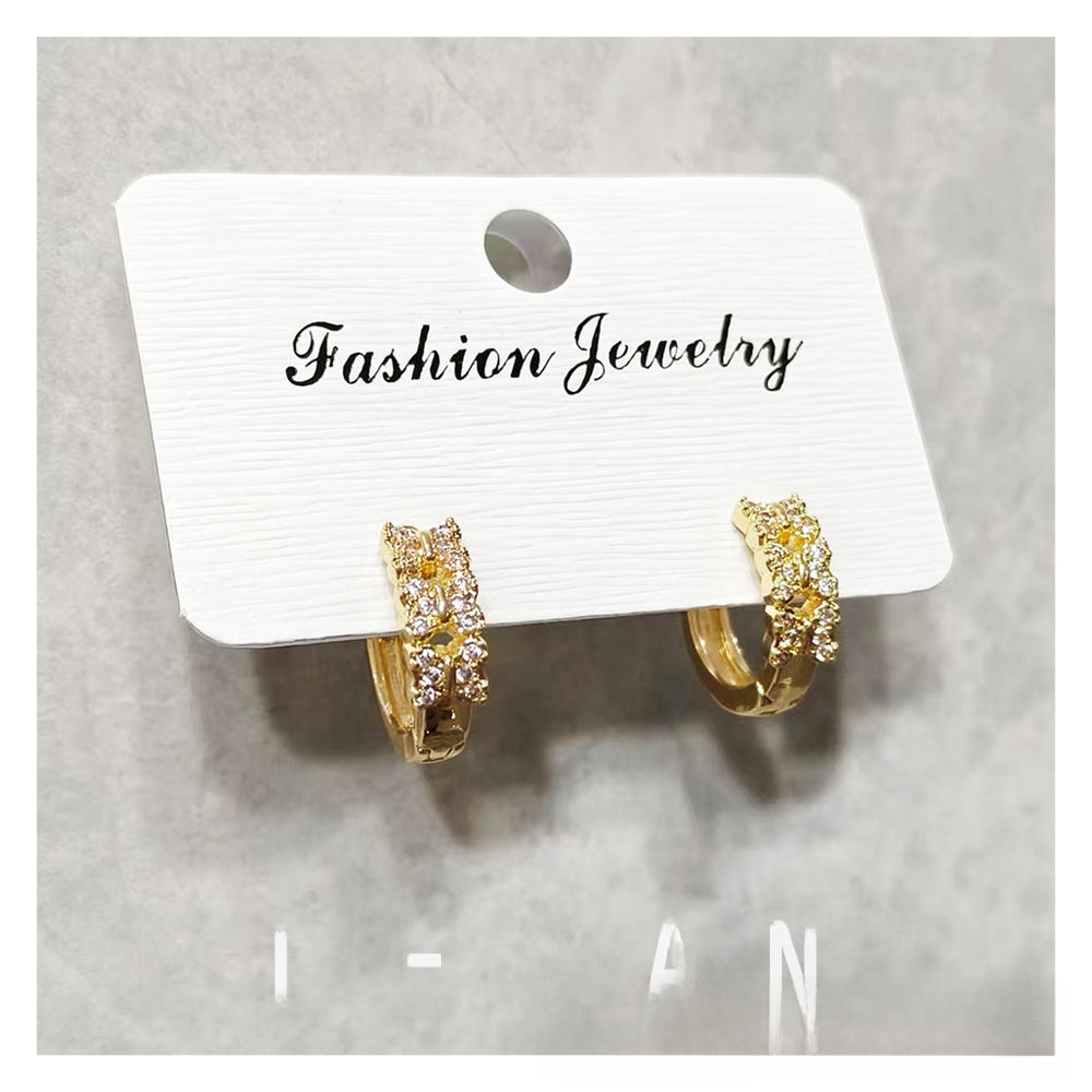 Geometric Copper Earrings For Women In New Style With Electroplated Gold Plating And Zircon Inlay