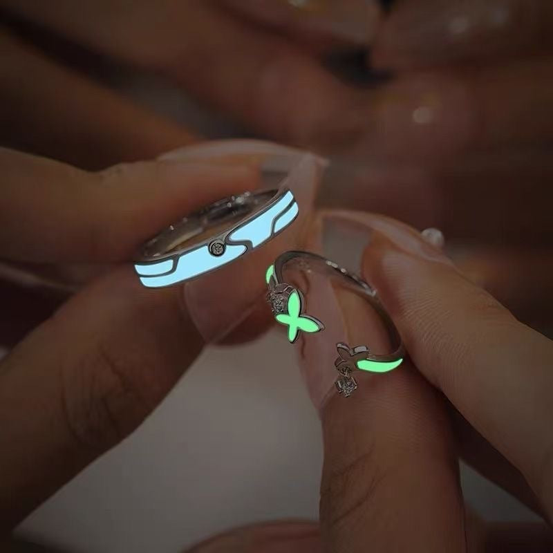 Butterfly Couple Rings For Valentine's Day, 1 Pair Alloy Rings Featuring Luminous Craftsmanship