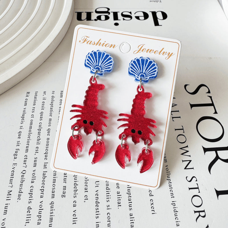 Lobster Marine Style Acrylic Earrings With Iron Ear Pins For Women