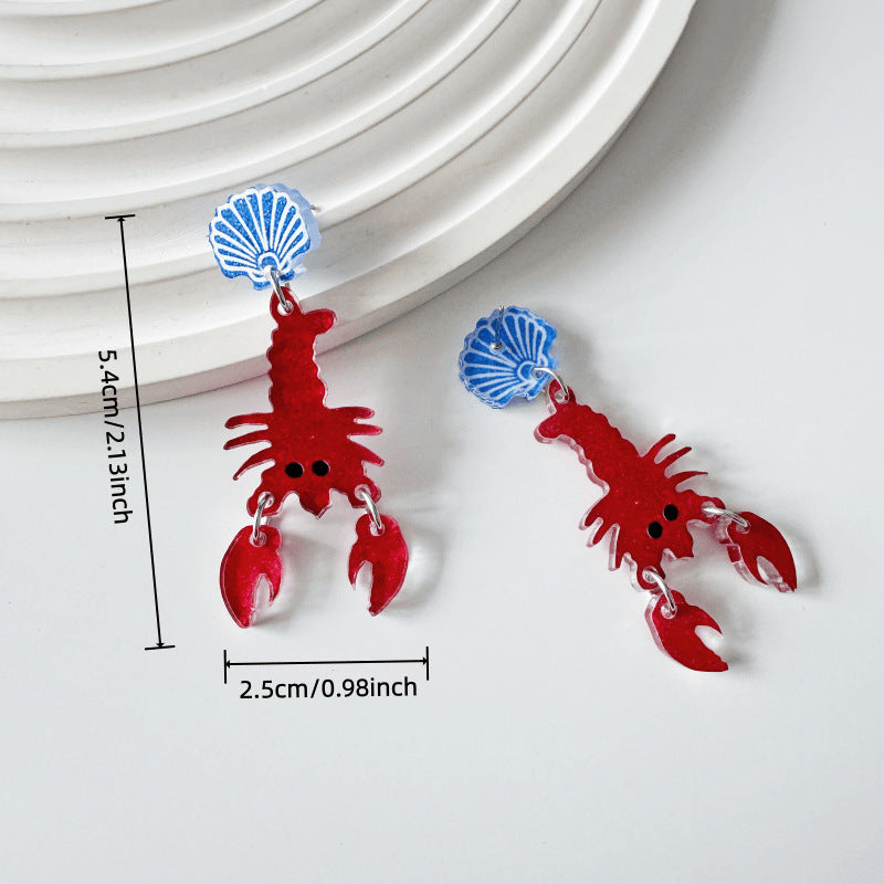 Lobster Marine Style Acrylic Earrings With Iron Ear Pins For Women
