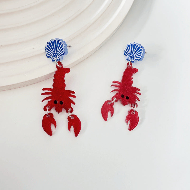 Lobster Marine Style Acrylic Earrings With Iron Ear Pins For Women