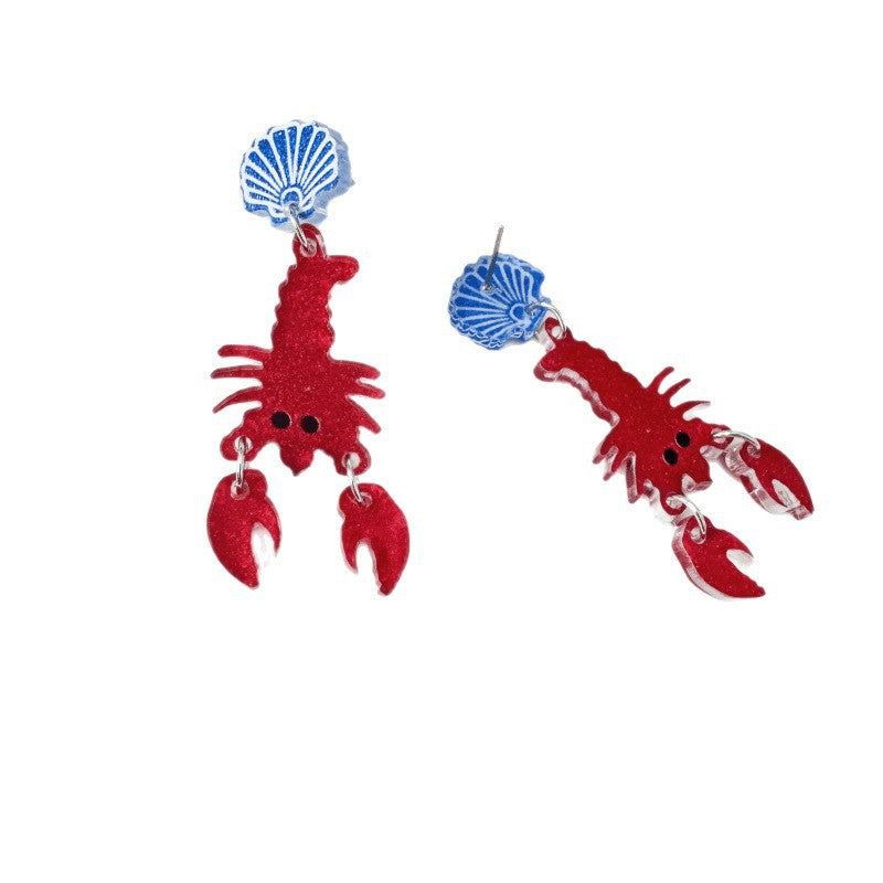 Lobster Marine Style Acrylic Earrings With Iron Ear Pins For Women