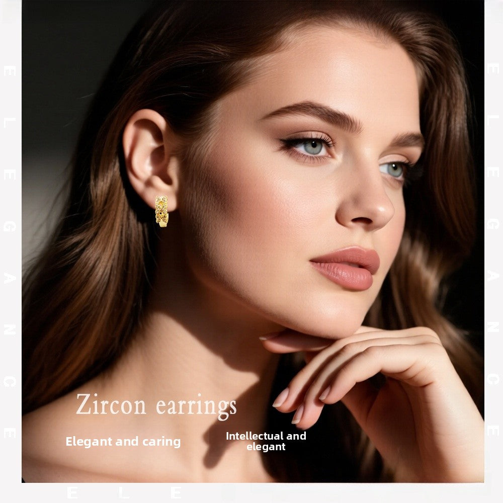 Geometric Copper Earrings For Women In New Style With Electroplated Gold Plating And Zircon Inlay