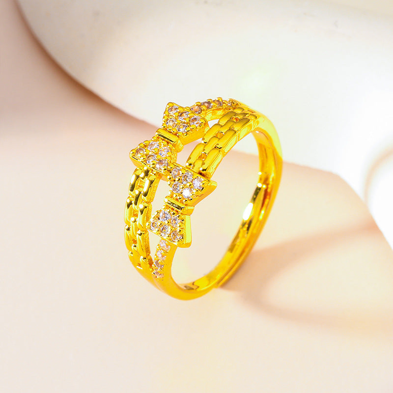 Heart Shape Simple Style Women's Ring In Brass With Golden Electroplated Finish And Artificial Diamond Inlay