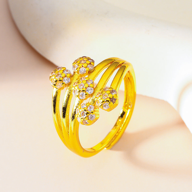 Heart Shape Simple Style Women's Ring In Brass With Golden Electroplated Finish And Artificial Diamond Inlay