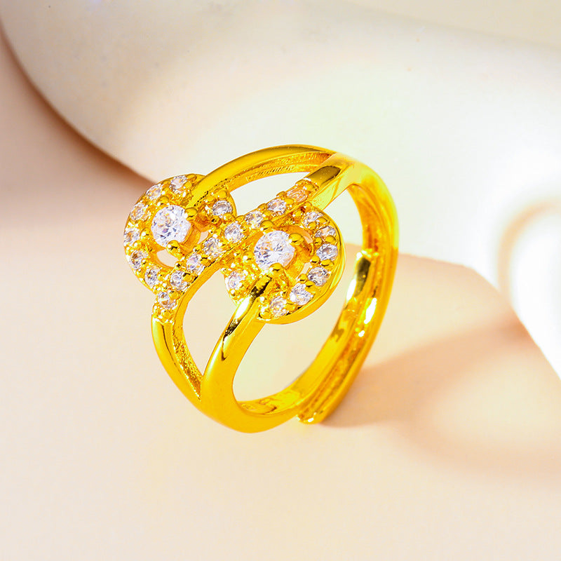 Heart Shape Simple Style Women's Ring In Brass With Golden Electroplated Finish And Artificial Diamond Inlay