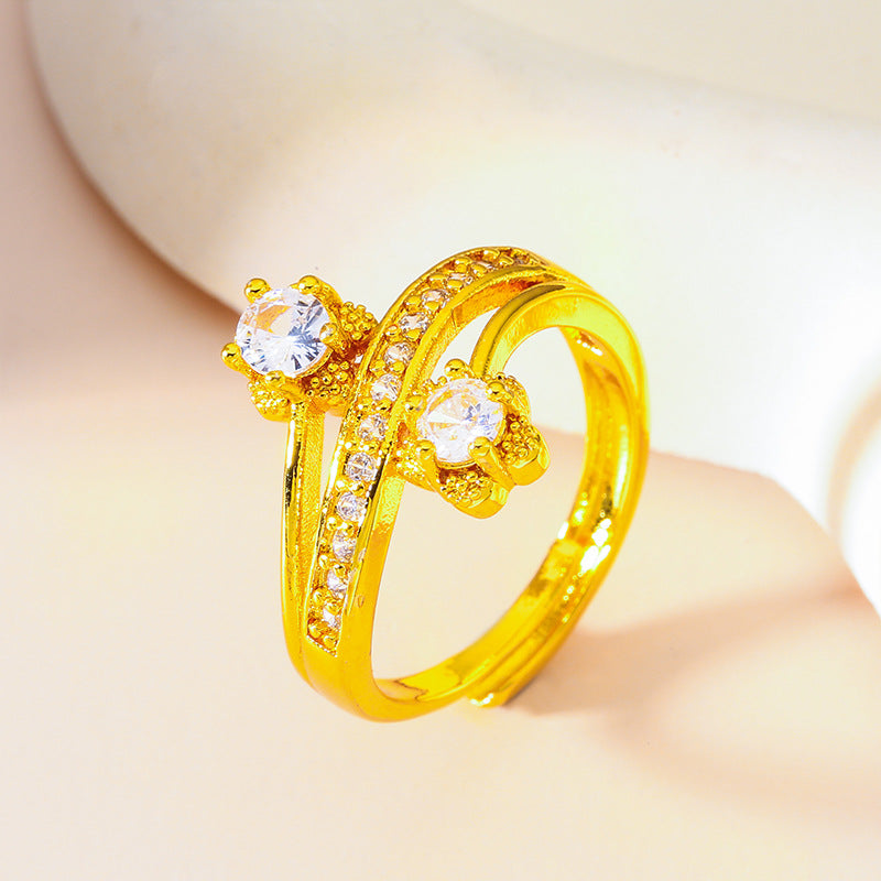Heart Shape Simple Style Women's Ring In Brass With Golden Electroplated Finish And Artificial Diamond Inlay