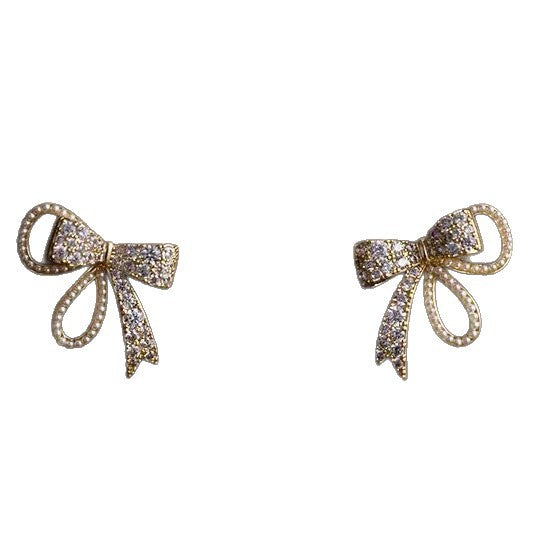 Bow Tie Stud Earrings For Women, 1 Pair, Made Of Copper Featuring Retro Style