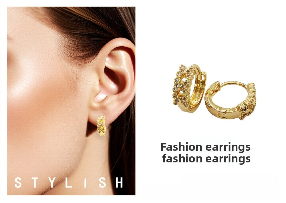 Geometric Copper Earrings For Women In New Style With Electroplated Gold Plating And Zircon Inlay