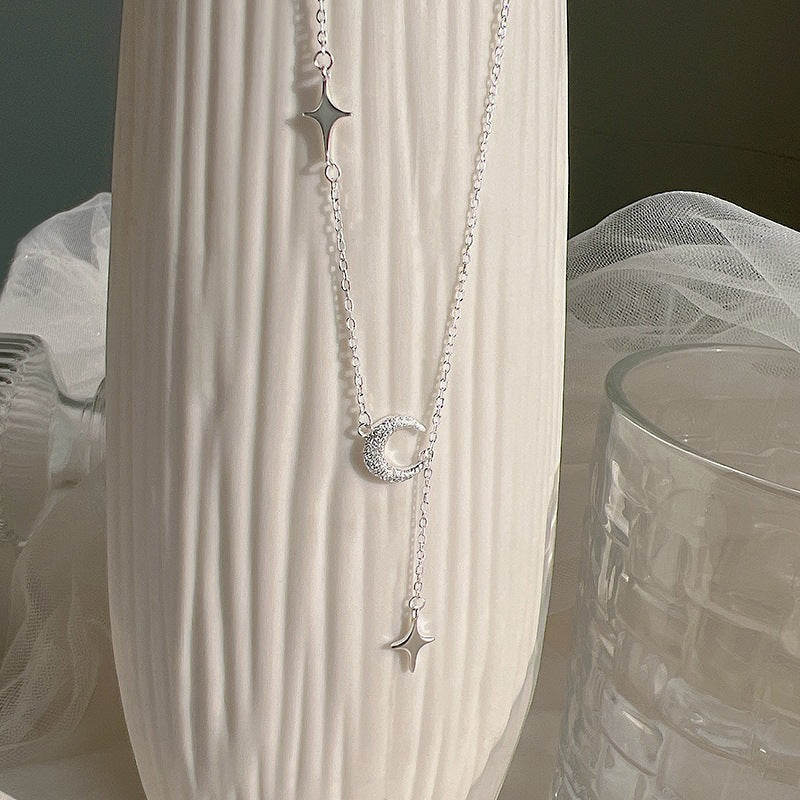 New Style Moon Tassel Pendant Necklace For Women In 925 Sterling Silver With Silver Accents