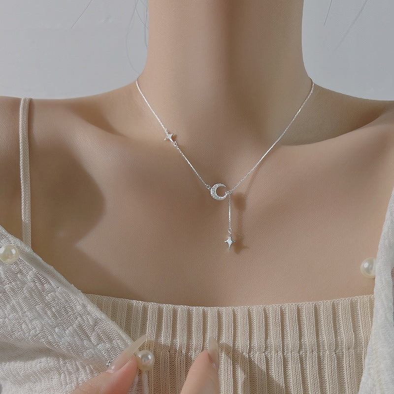 New Style Moon Tassel Pendant Necklace For Women In 925 Sterling Silver With Silver Accents