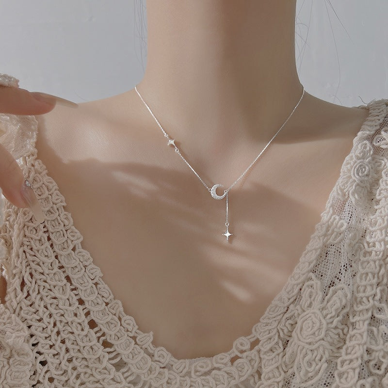 New Style Moon Tassel Pendant Necklace For Women In 925 Sterling Silver With Silver Accents