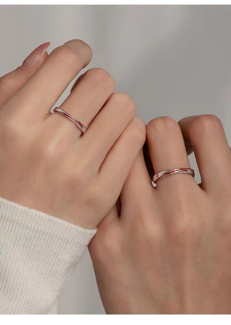 Couple Copper Open Rings With Epoxy Craft Featuring Lines Design, 1 Pair, Perfect For Valentine's Day