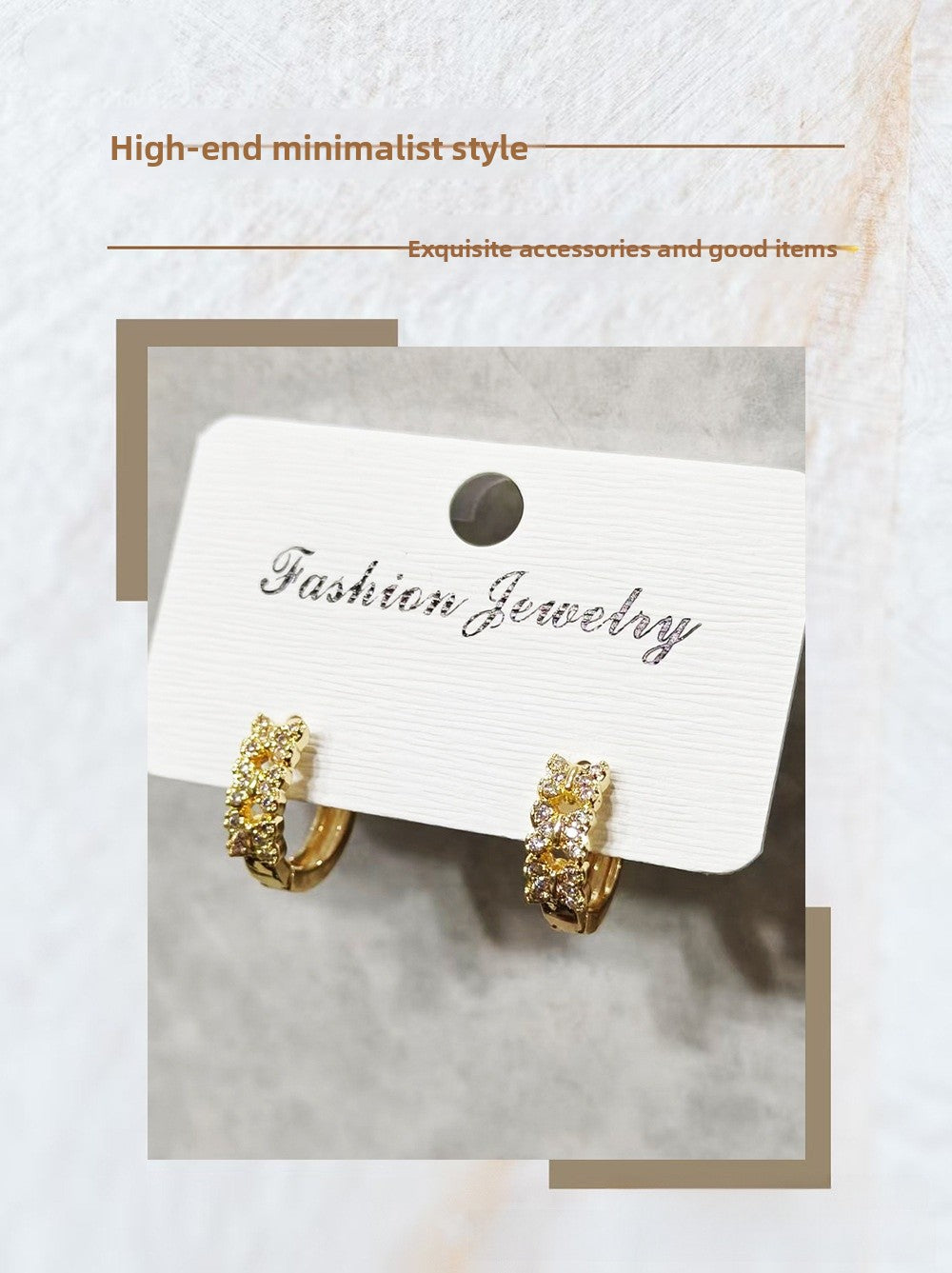 Geometric Copper Earrings For Women In New Style With Electroplated Gold Plating And Zircon Inlay
