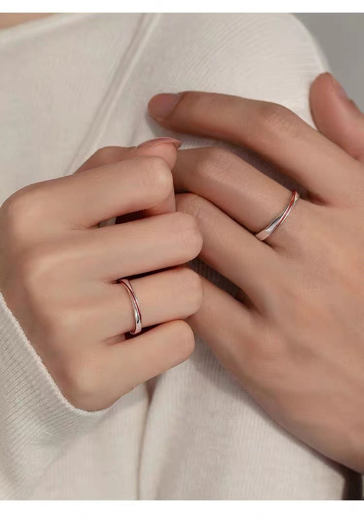 Couple Copper Open Rings With Epoxy Craft Featuring Lines Design, 1 Pair, Perfect For Valentine's Day