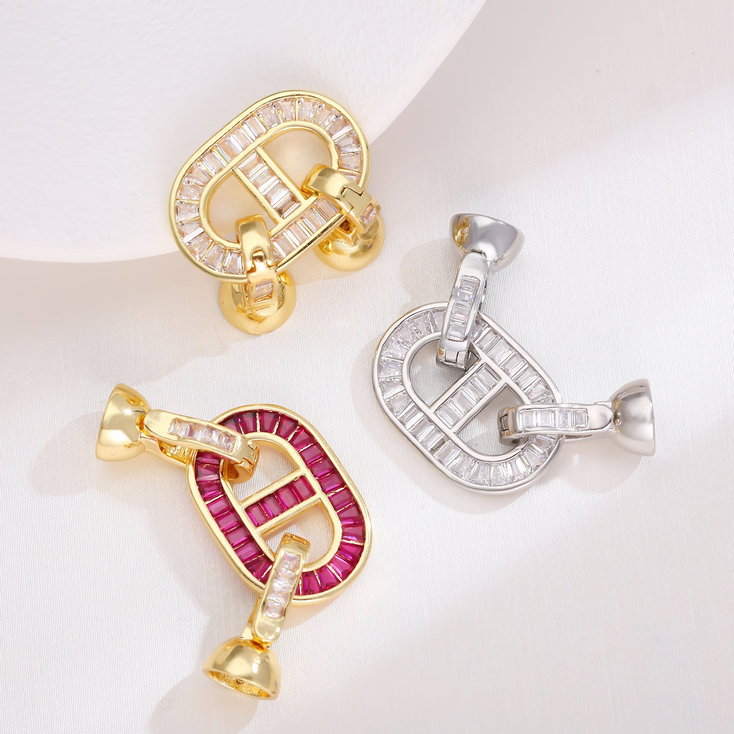 Geometric Copper Connectors Featuring Electroplated 18K Real Gold Plating With Zircon Inlay For Jewelry Accessories