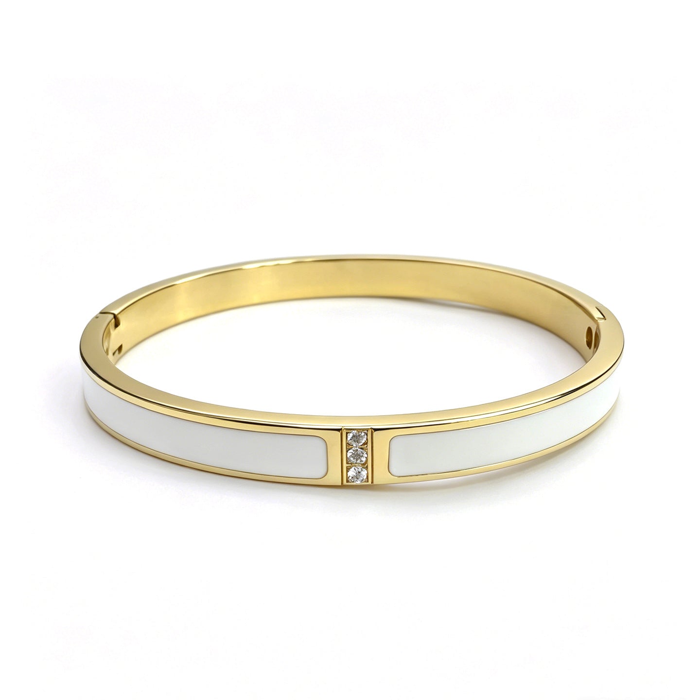 Geometric Epoxy Bangle For Women In 304 Stainless Steel With 18K Real Gold Plated PVD Coating And Zircon Inlay