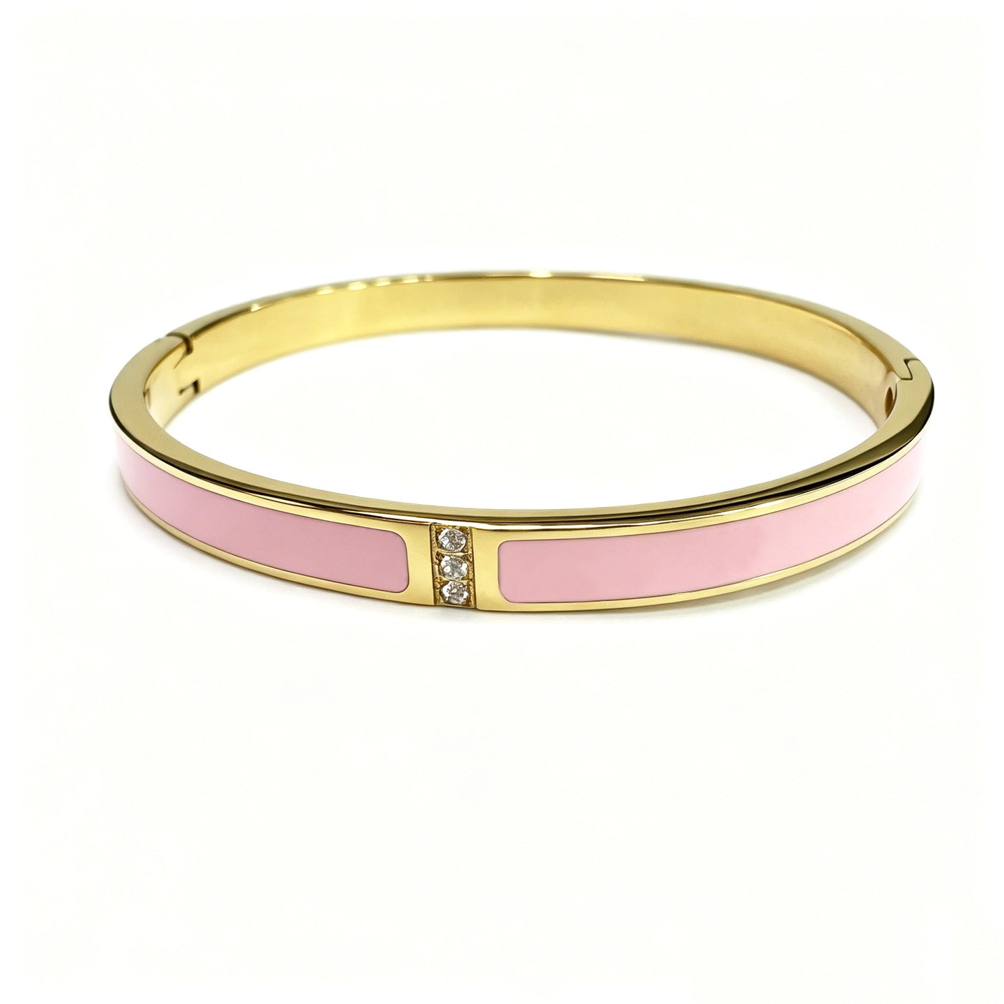 Geometric Epoxy Bangle For Women In 304 Stainless Steel With 18K Real Gold Plated PVD Coating And Zircon Inlay